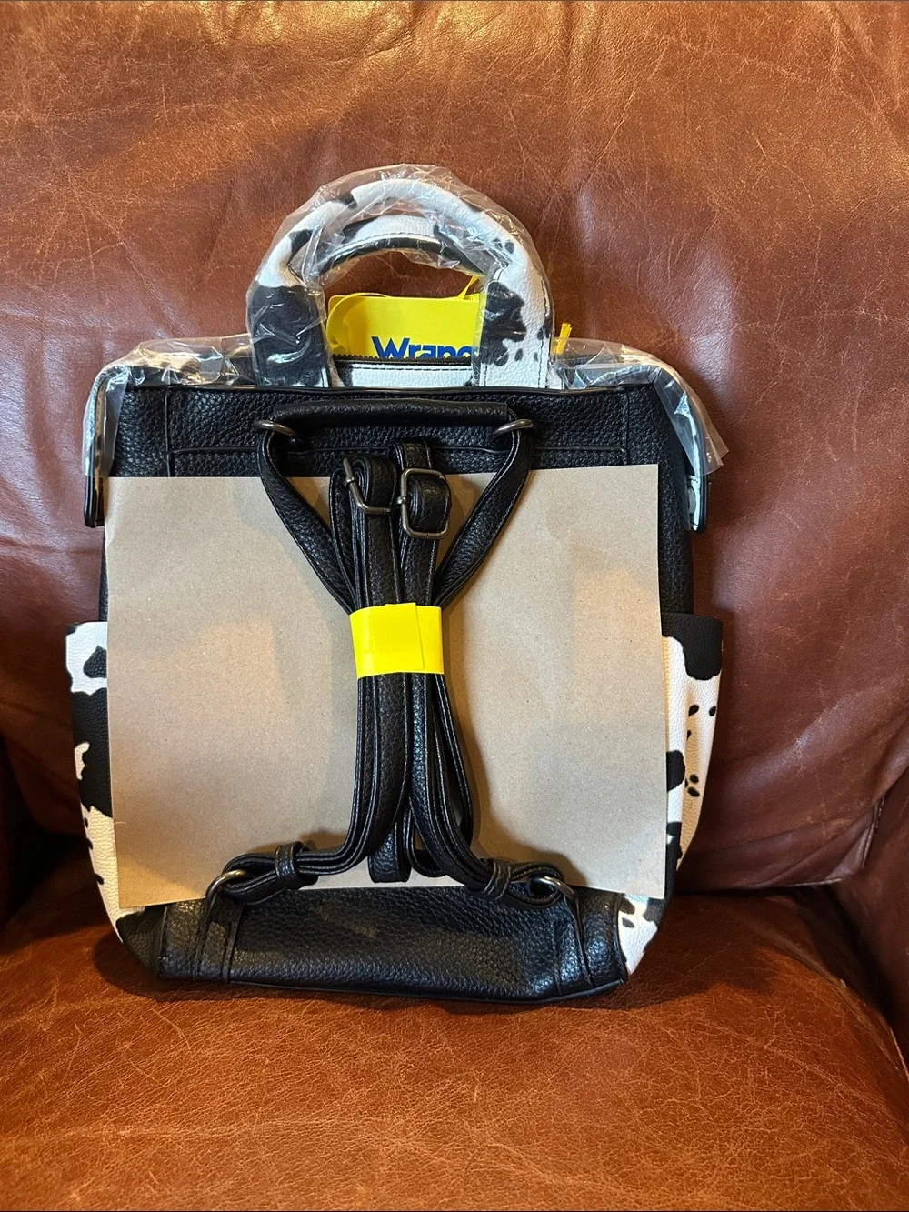 Wrangler Black and White Cowhide-Accent Pebbled Backpack